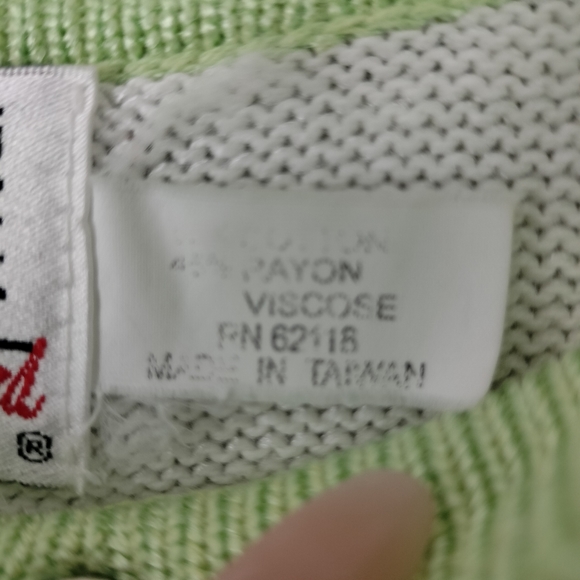 FIA Italian Handloomed Vintage Key Lime Striped Knit Top w/ eyelets Sz. M - Picture 5 of 6